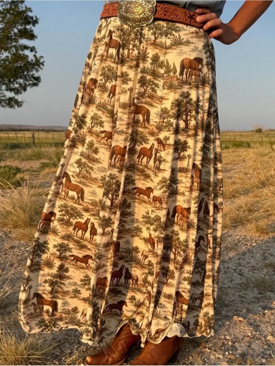 Sterling Kreek Dresses & Skirts - NWT Boho Cream Horse-Print Maxi Skirt - Women's Country Maxi